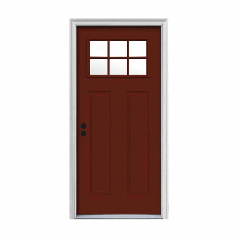 JELDWEN 34 in. x 80 in. 6 Lite Craftsman Mesa Red Painted JELDWEN 34 in. x 80 in. 6 Lite Craftsman Mesa Red Painted