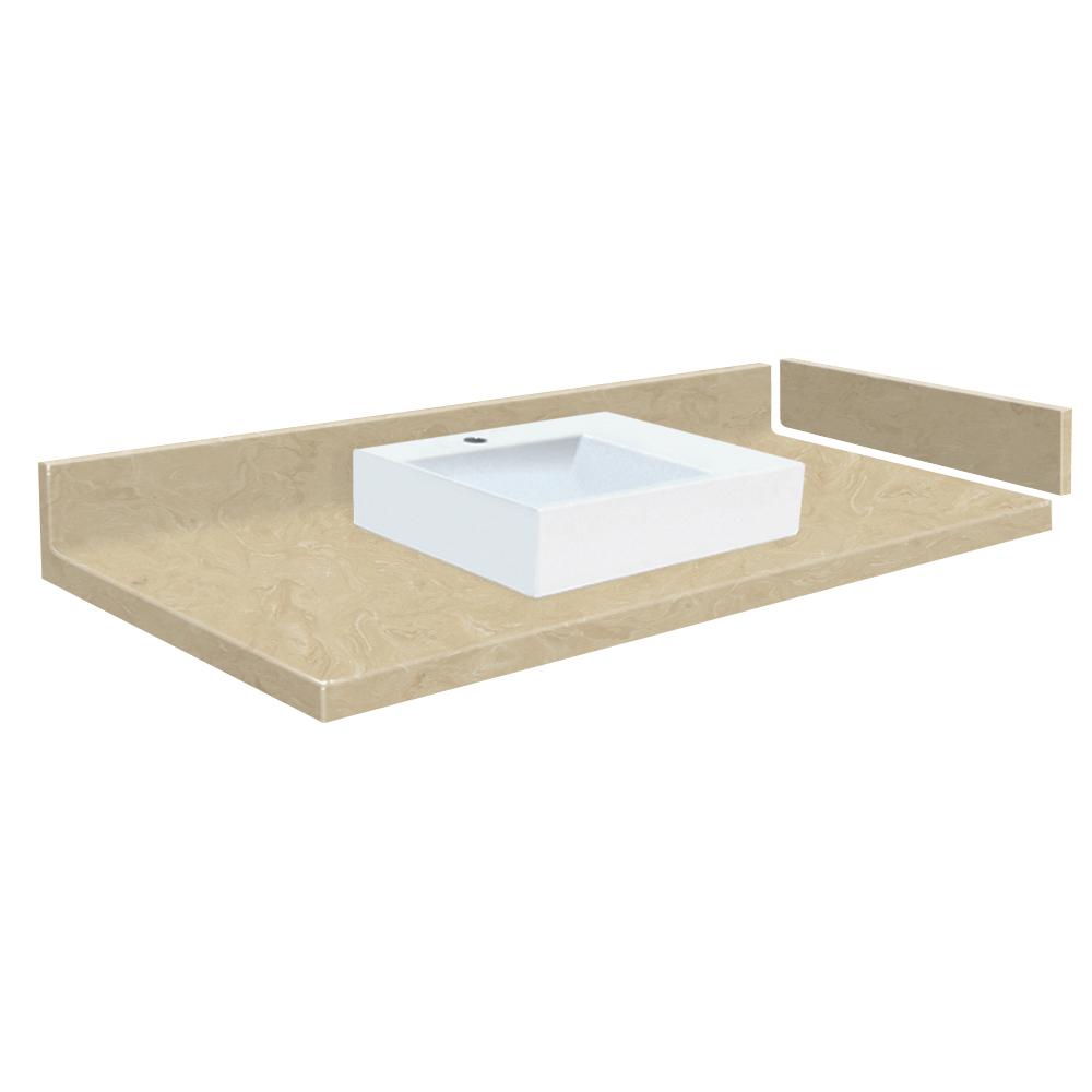 Transolid 5475 In W X 2225 In D Solid Surface Vessel Vanity Top In Almond Sky With White Basin And Single Hole Vt5475x22 1rv 96 A W 1 The Home Depot