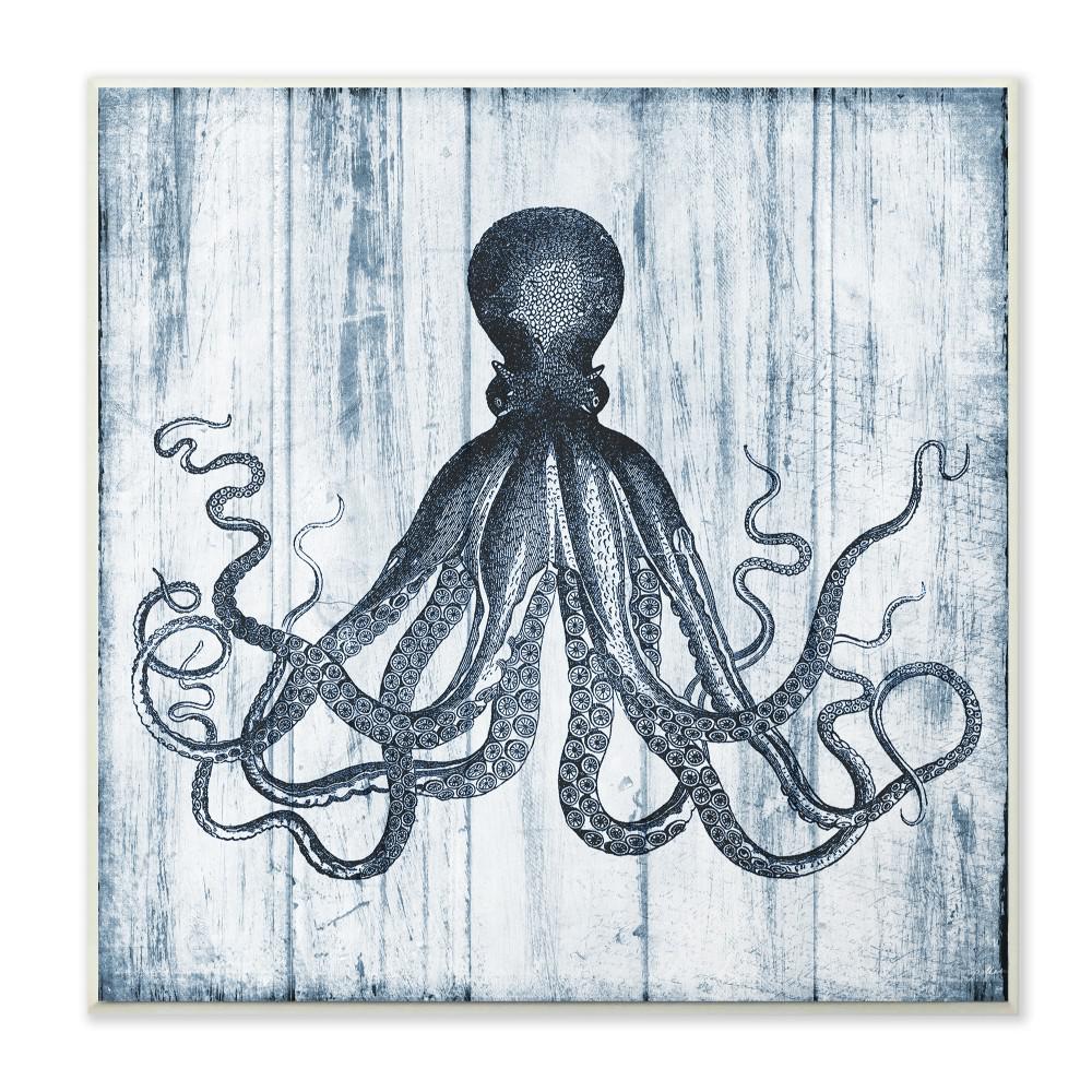The Stupell Home Decor Collection 12 In X 12 In Blue Distressed Octopus Ocean Animal Illustration By Piddix Printed Wood Wall Art Cwp 297 Wd 12x12 The Home Depot