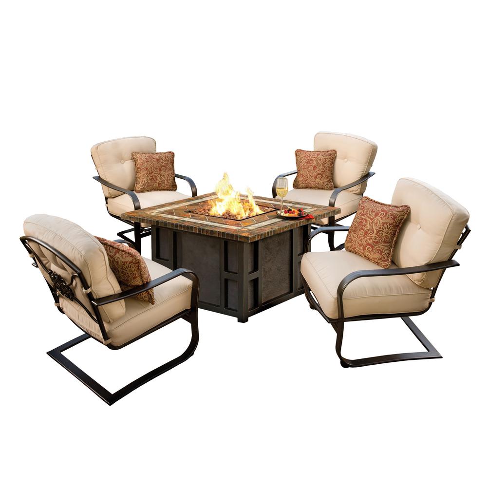 Maris Square 5 Piece Patio Firepit Conversation Set With Oatmeal Maris Square 5 Piece Patio Firepit Conversation Set With Oatmeal Cushions Hd8217gst 8212sc4 Ab The Home Depot