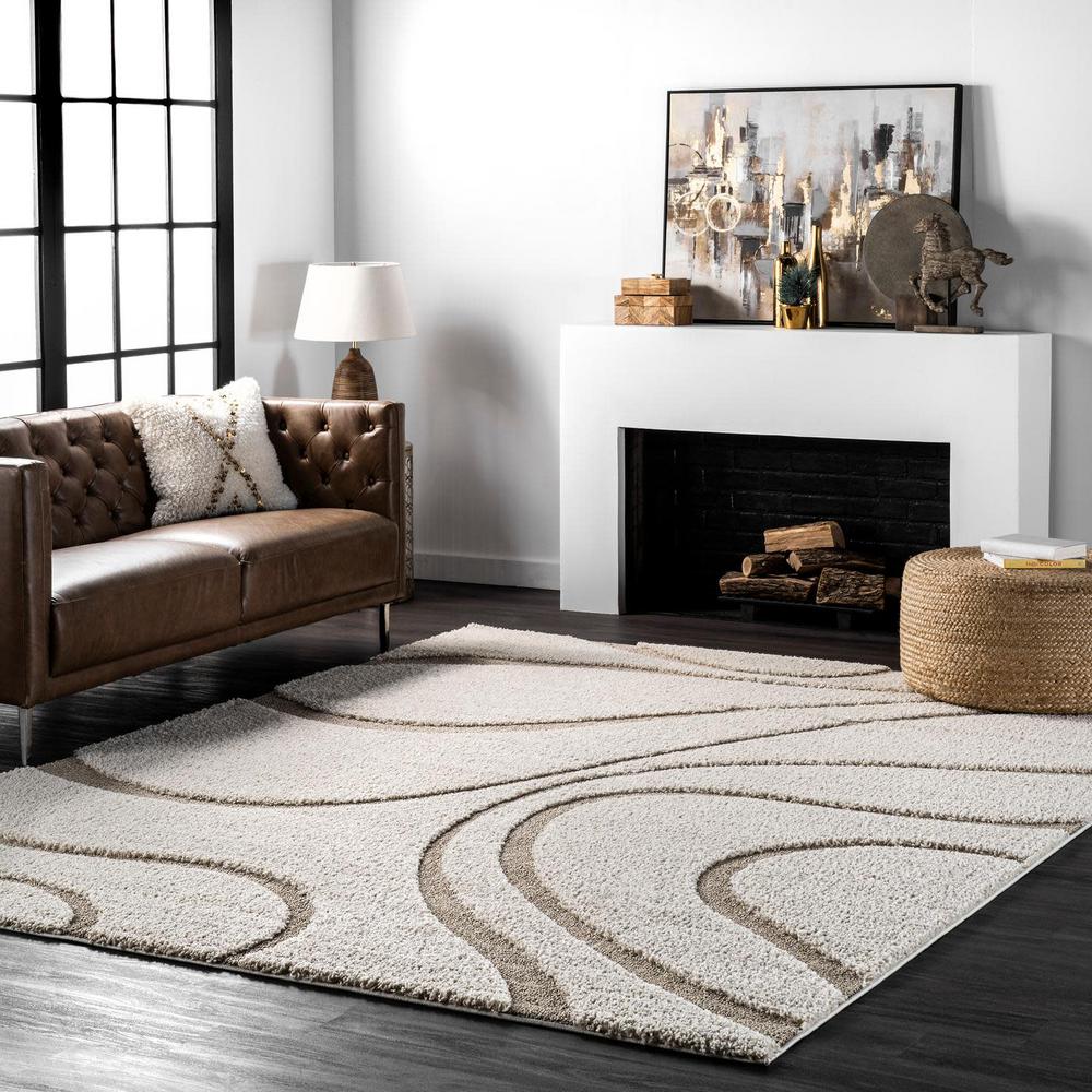 Nuloom Carolyn Contemporary Curves Shag Cream 7 Ft X 9 Ft Area Rug Ozsg08a 6709 The Home Depot