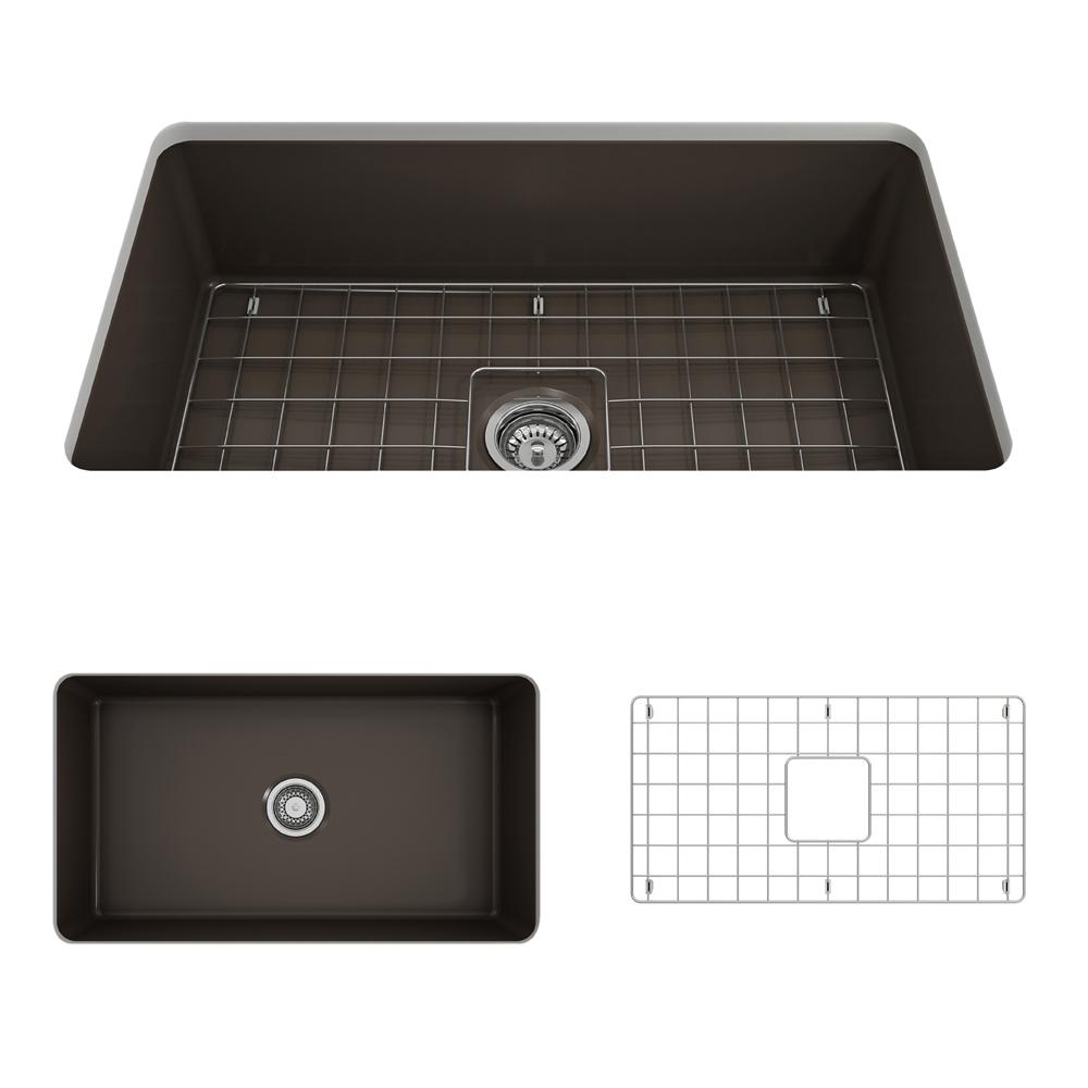 Brown Built In Counter Undermount Kitchen Sinks Sotto Undermount Fireclay 32 In Single Bowl Kitchen Sink With Bottom Grid And Strainer