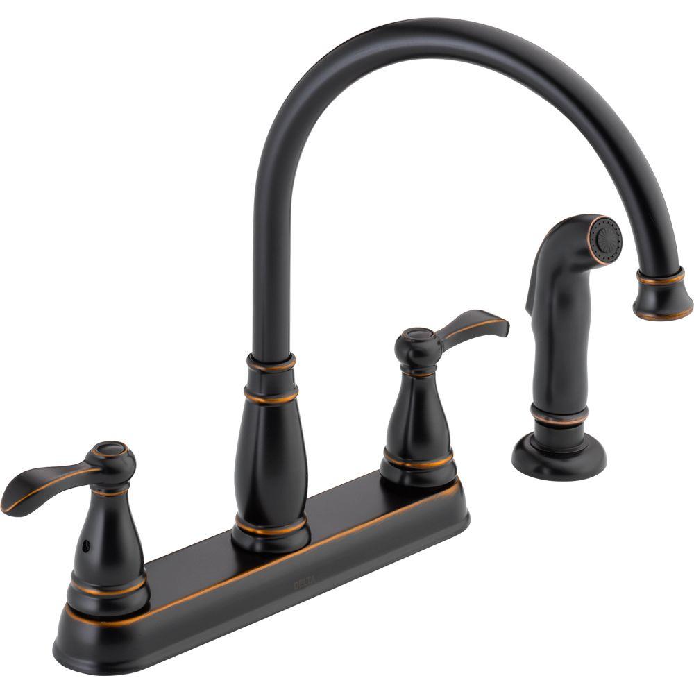 Delta Porter 2 Handle Standard Kitchen Faucet With Side Sprayer In