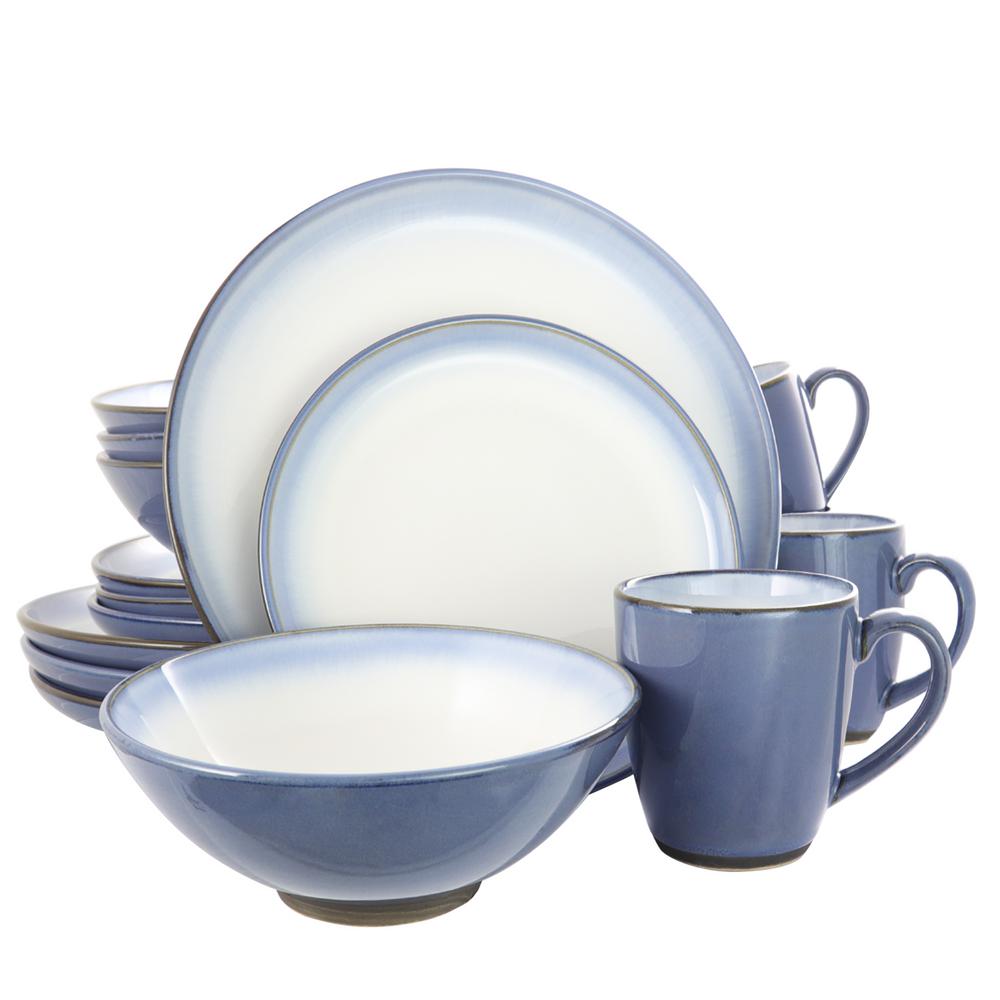 GIBSON elite Serene Fountain 16-Piece White and Blue Dinnerware Set ...