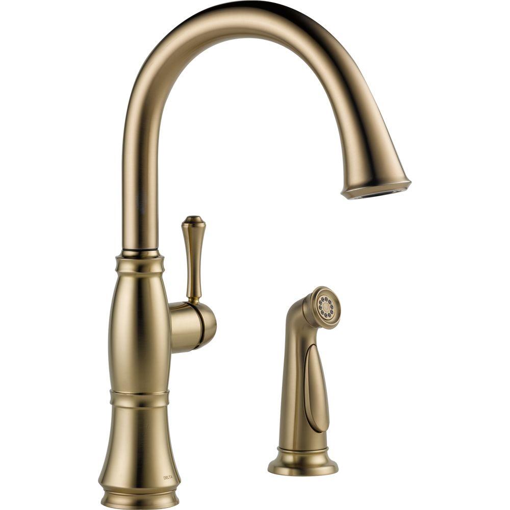 Delta Cassidy Single Handle Standard Kitchen Faucet With Side Sprayer In Champagne Bronze 4297 CZ DST The Home Depot