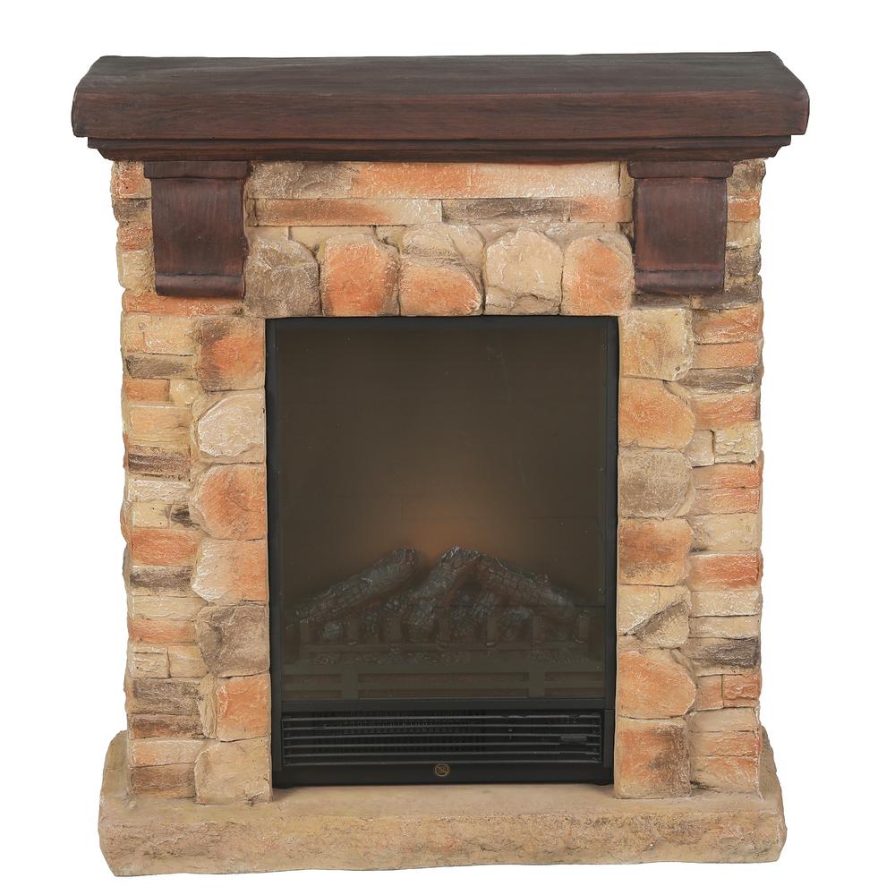 Luxen Home 31 9 In W Free Standing Electric Fireplace Heater Mantel With Remote In Polystone Brick Whif993 The Home Depot