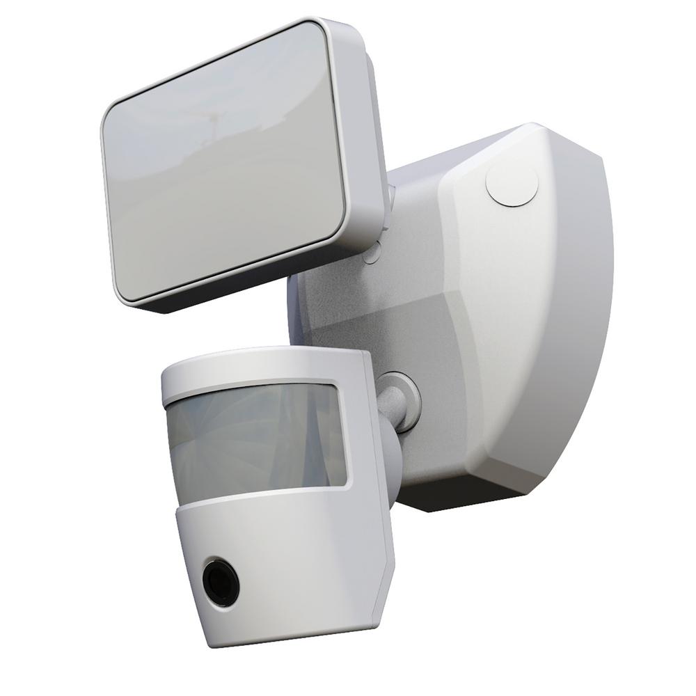SECUR360 Video Wi-Fi Connected White Wired Single Head Motion Activated Outdoor Security Integrated LED Flood Light 1200 Lumens