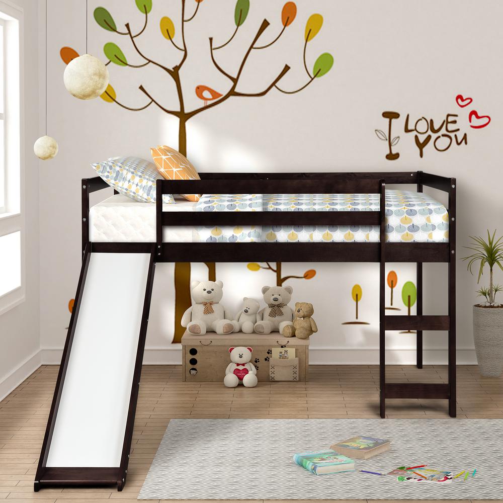 Harper Bright Designs Espresso Wood Twin Loft Bed With A Slide Harper Bright Designs Espresso Wood Twin Loft Bed With A Slide Wf187744paa The Home Depot