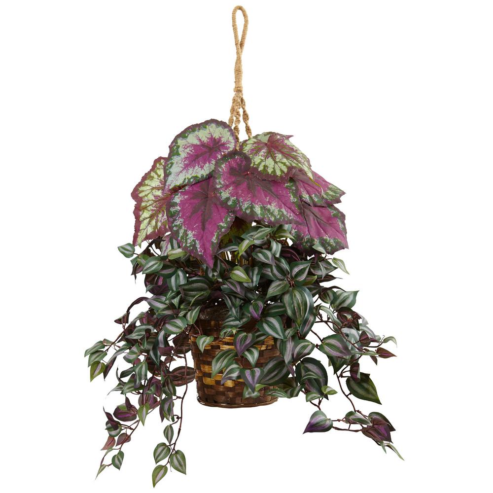 Nearly Natural Indoor Wandering Jew And Begonia Silk Hanging Basket Nearly Natural Indoor Wandering Jew And Begonia Silk Hanging Basket