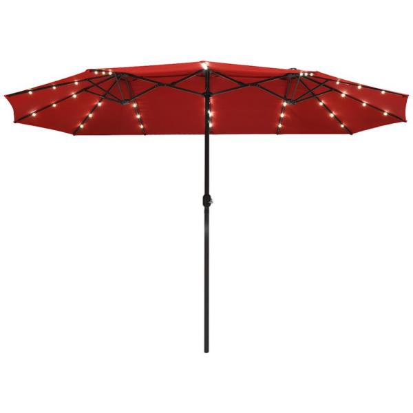 Costway 15 Ft Steel Frame Market Solar Led Patio Umbrella With 36 Lights In Burgundy Op70084wn The Home Depot