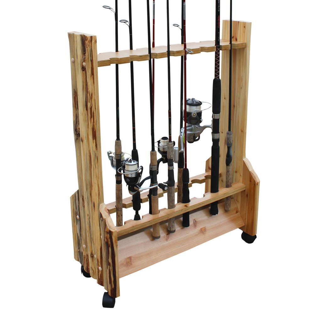 Rush Creek Creations Rustic Double Sided Rolling 16 Fishing Rod Storage