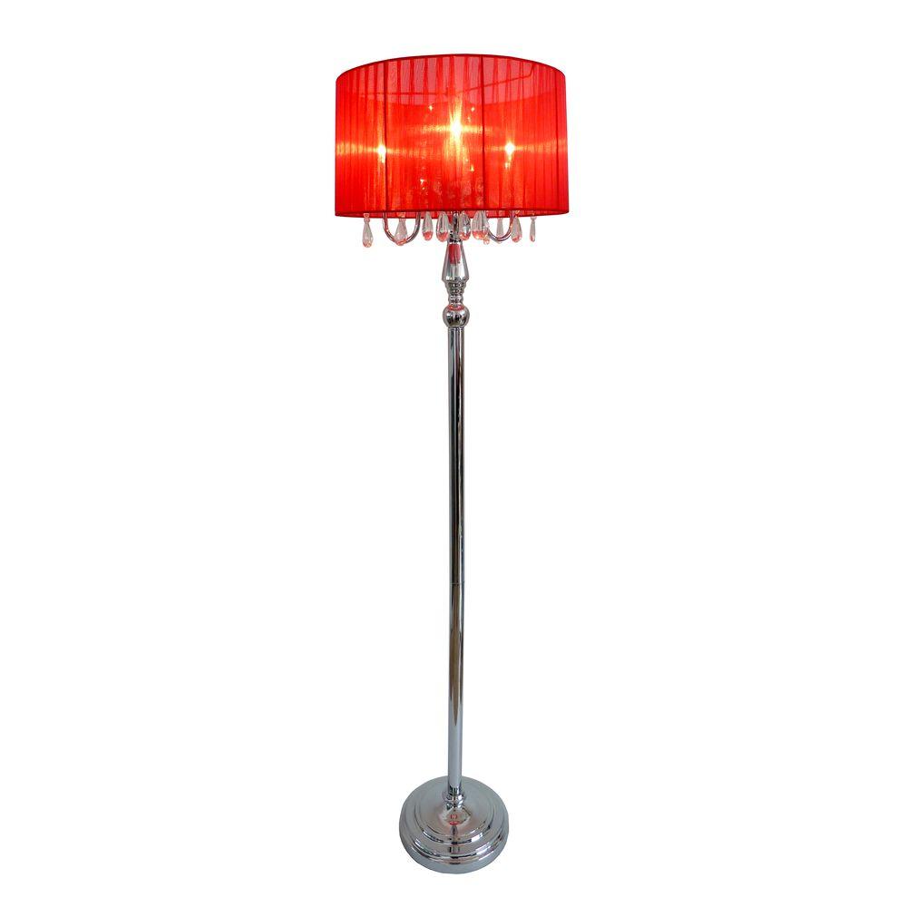 Elegant Designs Crystal Palace 61 5 In Trendy Romantic Red Sheer Shade Chrome Floor Lamp With Hanging Crystals