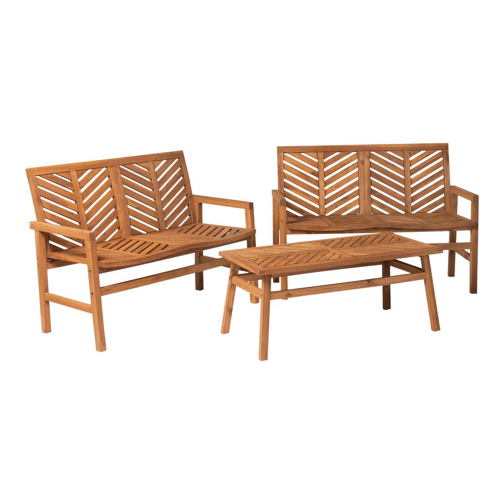 Walker Edison Furniture Company Chevron Brown 3Piece Wood Outdoor