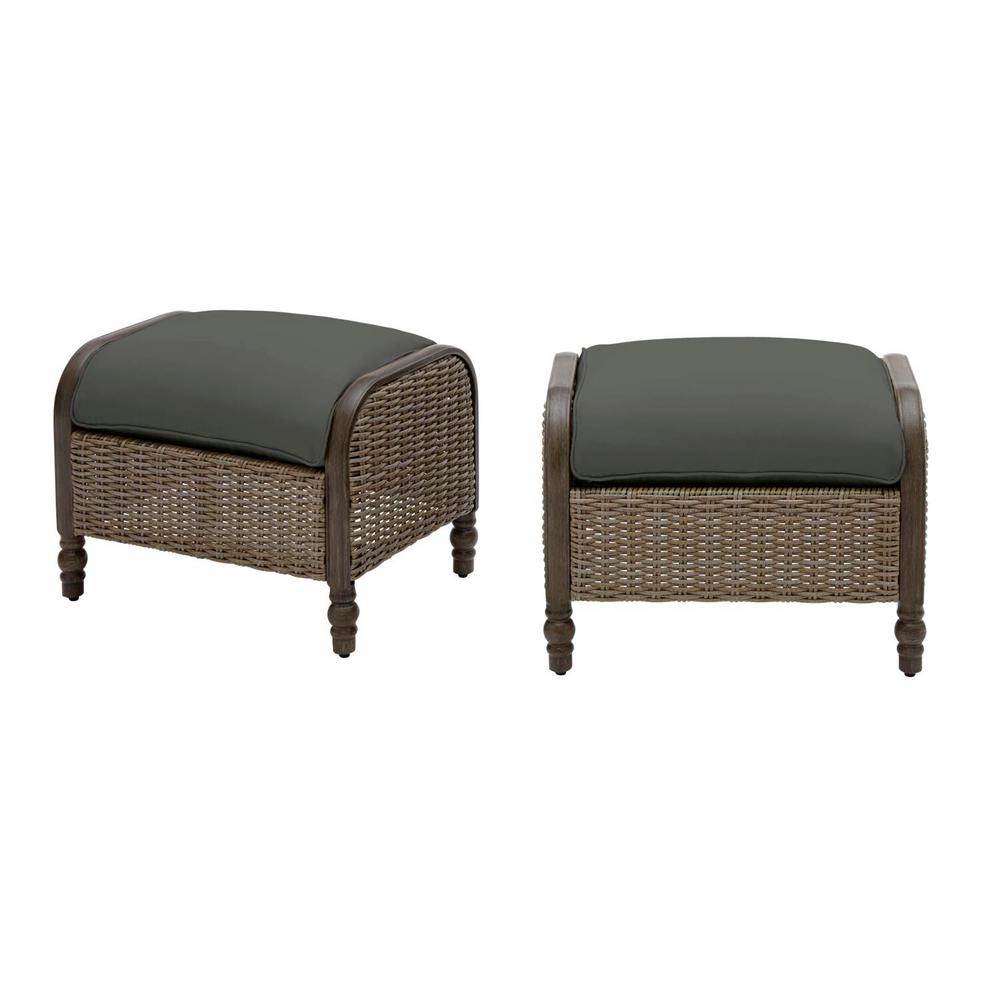 Hampton Bay Windsor Brown Wicker Outdoor Patio Ottoman with ...