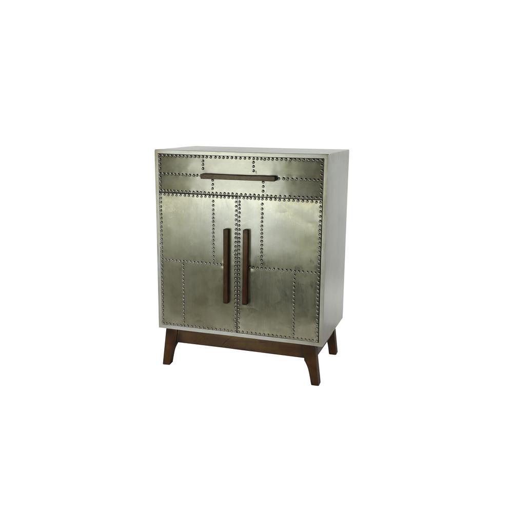 Litton Lane Industrial Silver Metal Cabinet With Wood Handles And