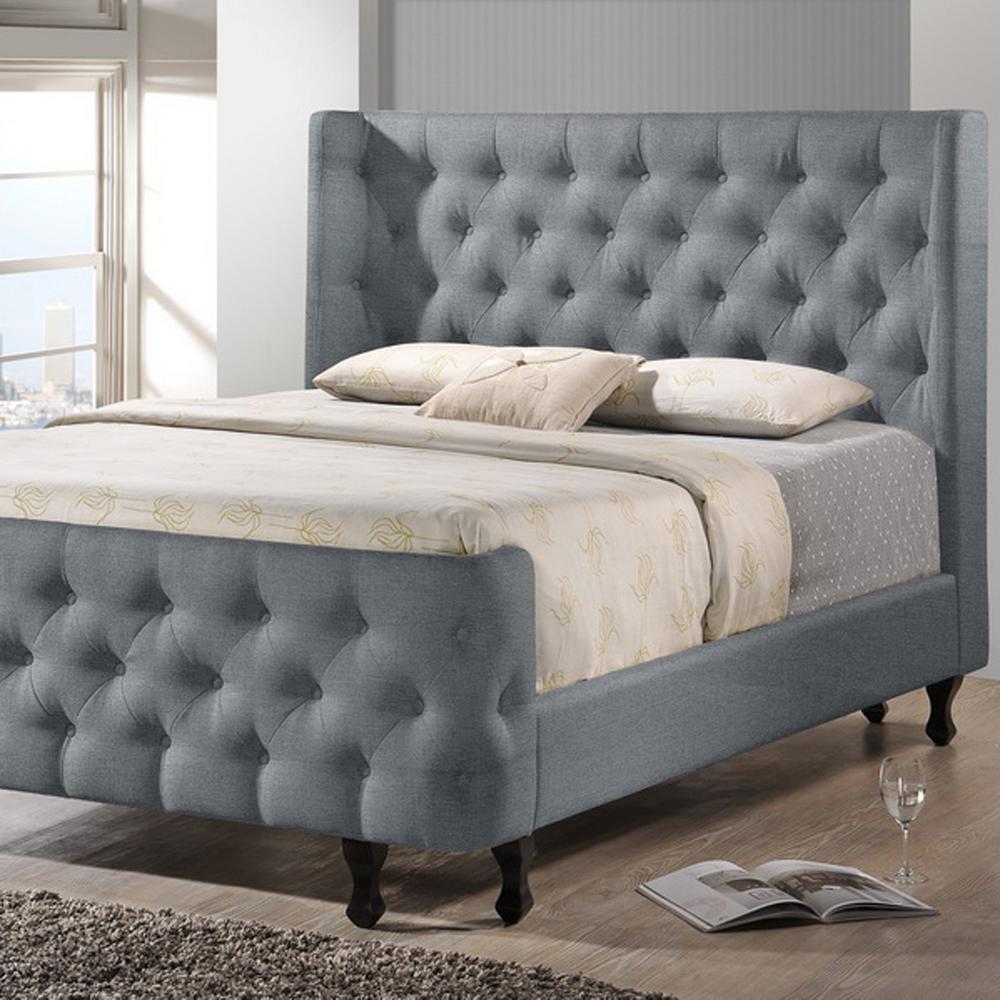 Queen Beds Headboards Bedroom Furniture The Home Depot Francesca Transitional Gray Fabric Upholstered Queen Size Bed