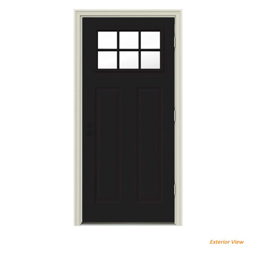 Jeld Wen 30 In X 80 6 Lite Craftsman Black Painted Steel 6 Lite Craftsman Black Painted Steel Prehung Left Hand Outswing Front Door W Brickmould