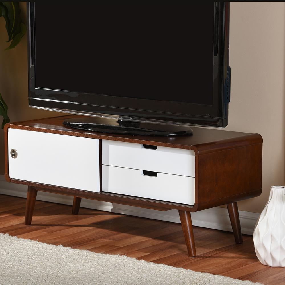 Baxton Studio Casarano White and Medium Brown Wood Finished Wood TV