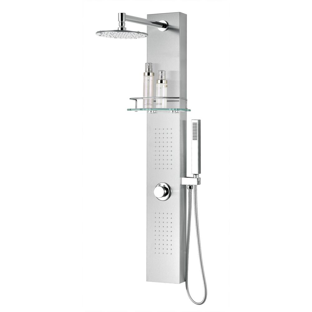 Anzzi Coastal Series 44 In Full Body Shower Panel System With Heavy Rain And Spray Wand Brushed Steel Anzzi Coastal Series 44 In Full Body Shower Panel System With Heavy Rain And Spray Wand Brushed Steel