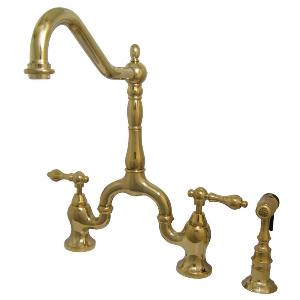 Kingston Brass Victorian 2 Handle Bridge Kitchen Faucet With Side