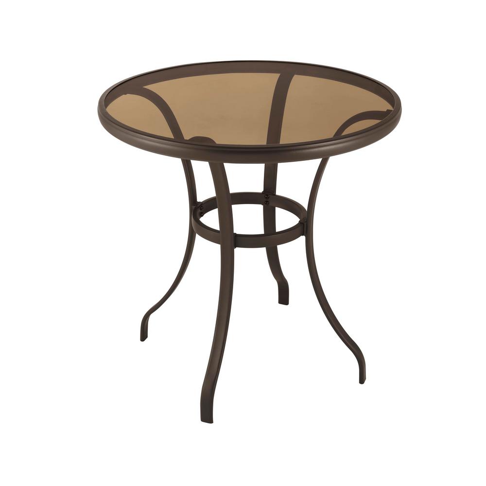 Hampton Bay 28 In Mix And Match Round Steel Outdoor Patio Bistro Table With Glass Top Fts00899b The Home Depot