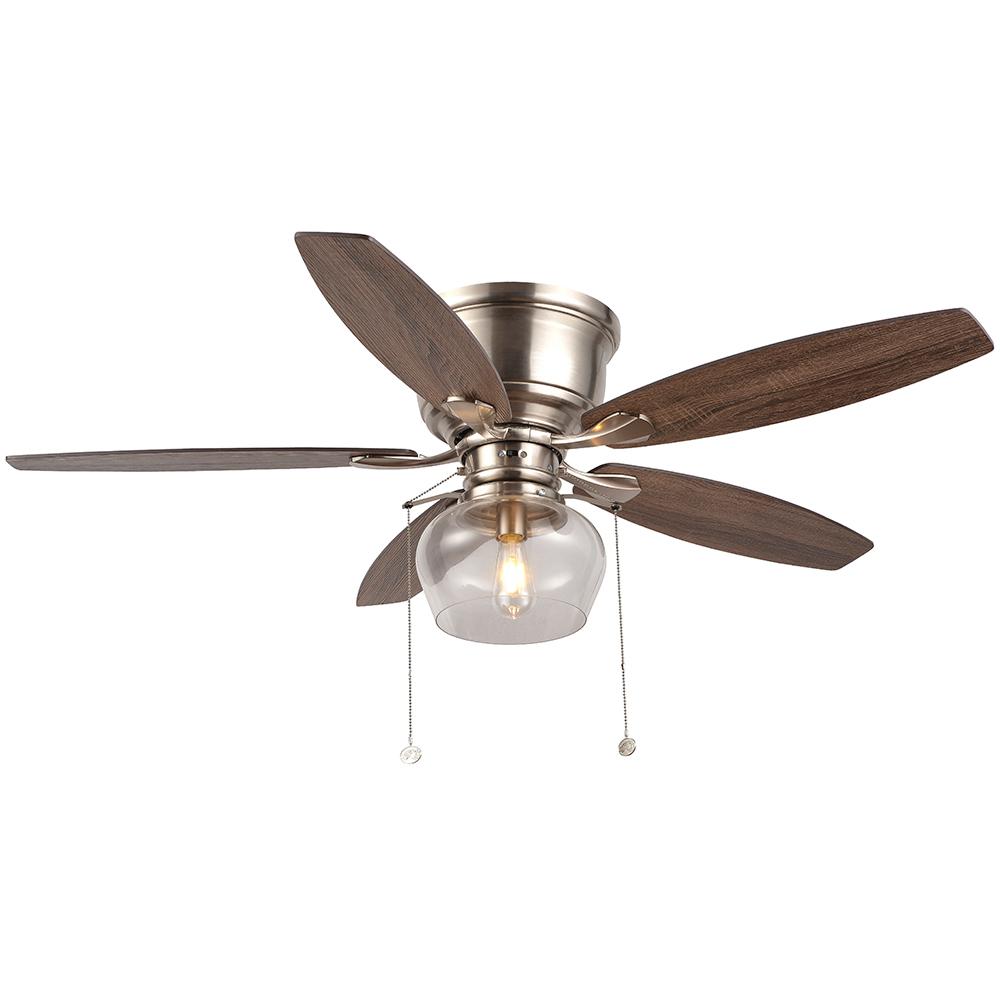 Hampton Bay Stoneridge 52 In Led Indoor Outdoor Brushed Nickel Hugger Ceiling Fan With Light Kit