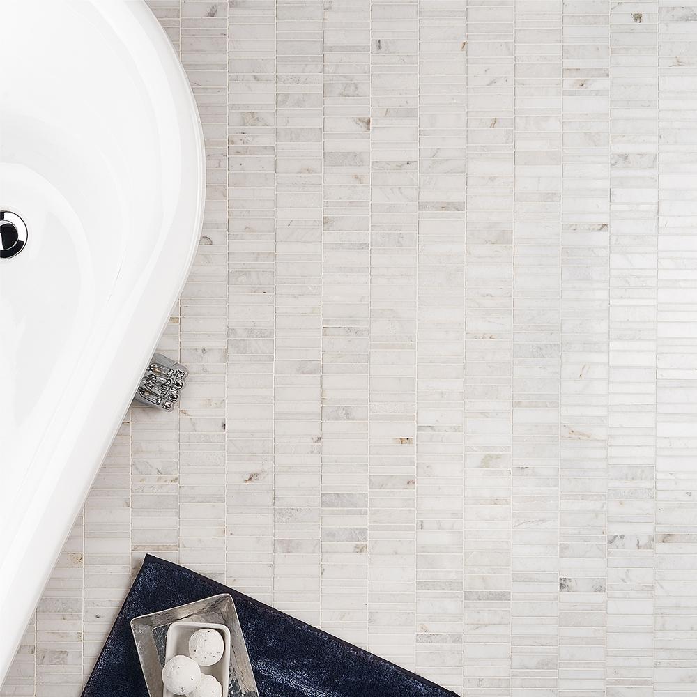Ivy Hill Tile Arctic White 11 69 In X 11 69 In Waterfall Polished Marble Mosaic Tile 0 97 Sq Ft Sheet Ext3rd105899 The Home Depot