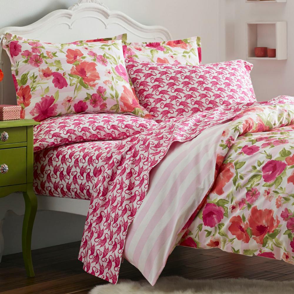Poppy Fritz Buffy 3 Piece Pink Full Queen Cotton Comforter Set