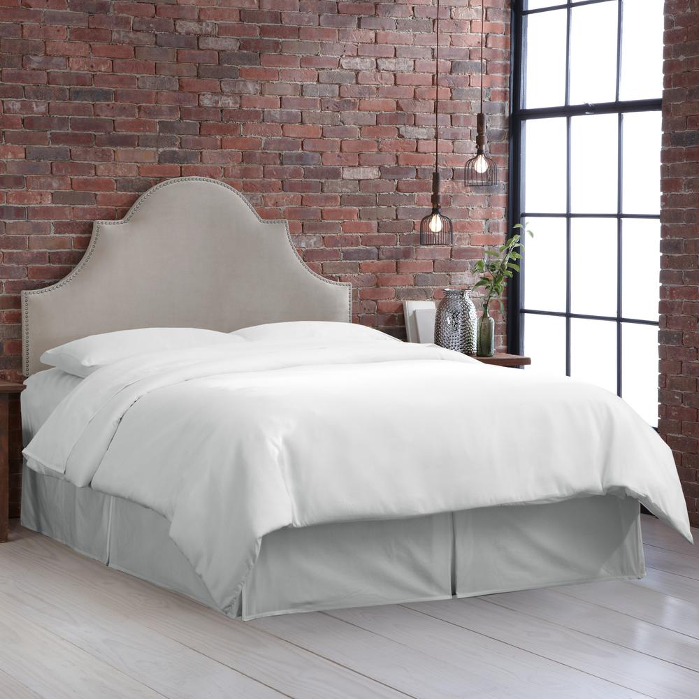Velvet Light Grey Twin Nail On High Arch Notched Headboard Velvet Light Grey Twin Nail On High Arch Notched Headboard