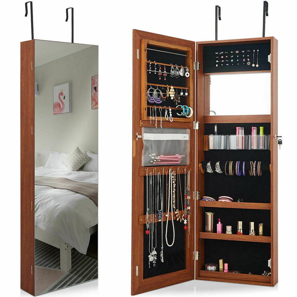 Costway Wall And Door Mounted Jewelry Box Cabinet Lockable Storage