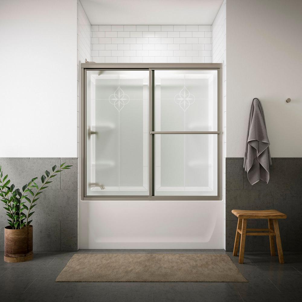 STERLING Deluxe 593/8 in. x 561/4 in. Framed Sliding Bathtub Door in Nickel with Handle5905