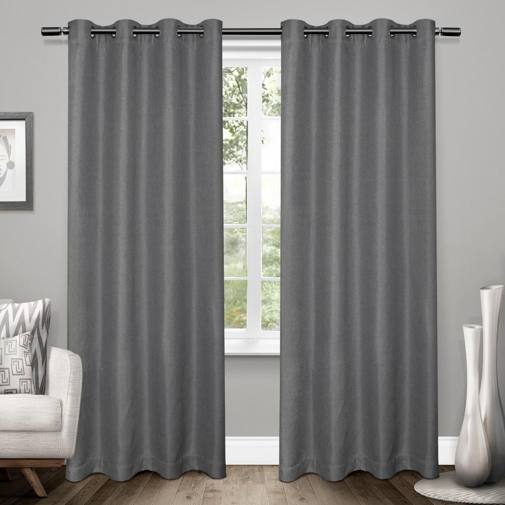 Tweed Black Pearl Textured Linen Blackout Grommet Top Window Curtain