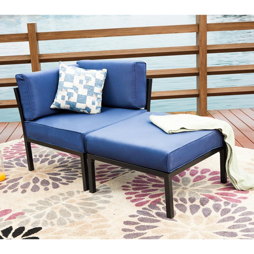Patio Festival 2-Piece Metal Outdoor Sectional with Blue Cushions