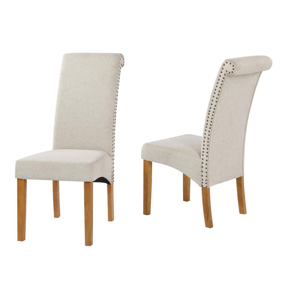 Boyel Living Beige Dining Chair Set Of 2 Fabric Padded Side Chair With Solid Wood Legs Tp Wf190947aaa The Home Depot