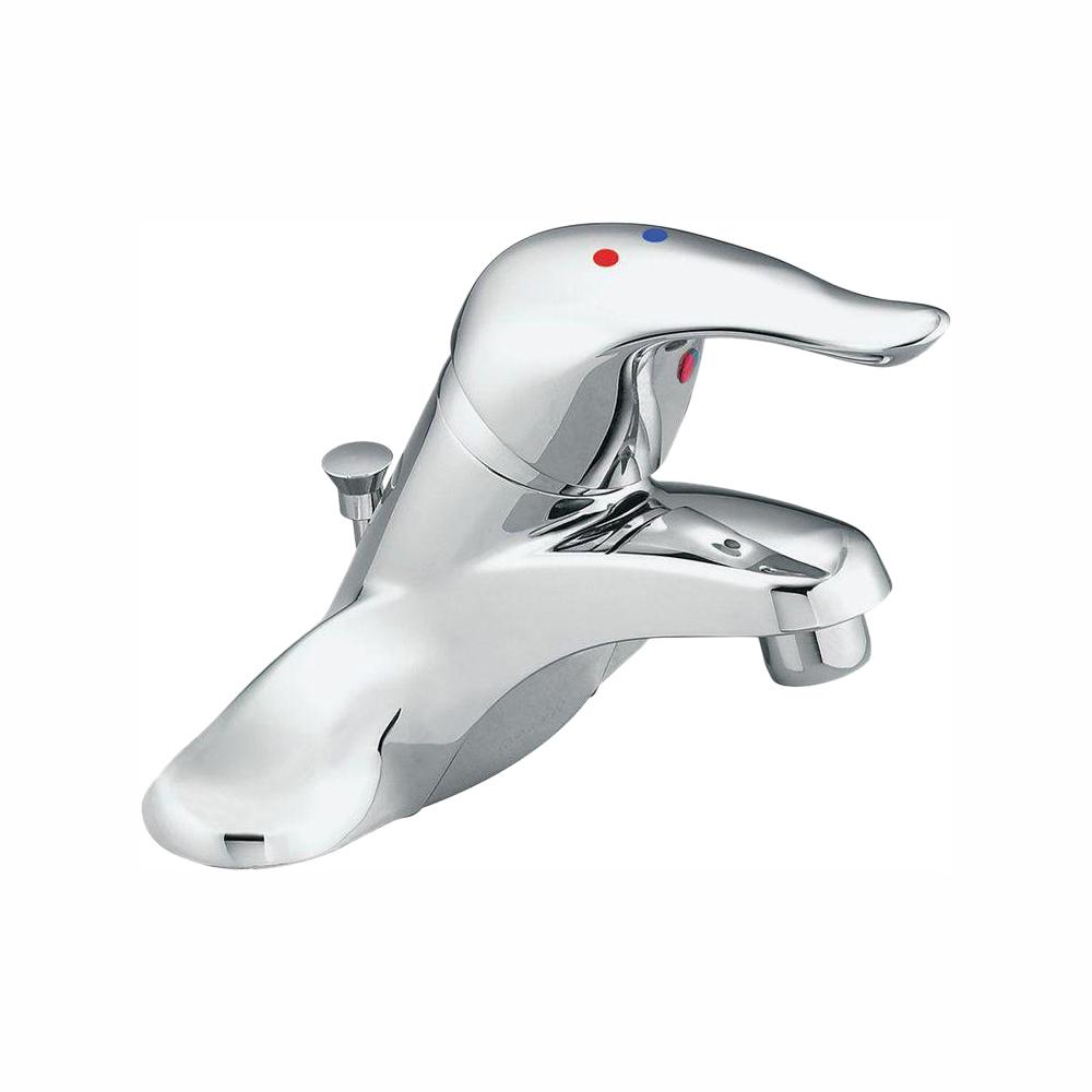Moen Cau 4 In Centerset Single Handle Low Arc Bathroom Faucet Chrome With Metal Drain Assembly