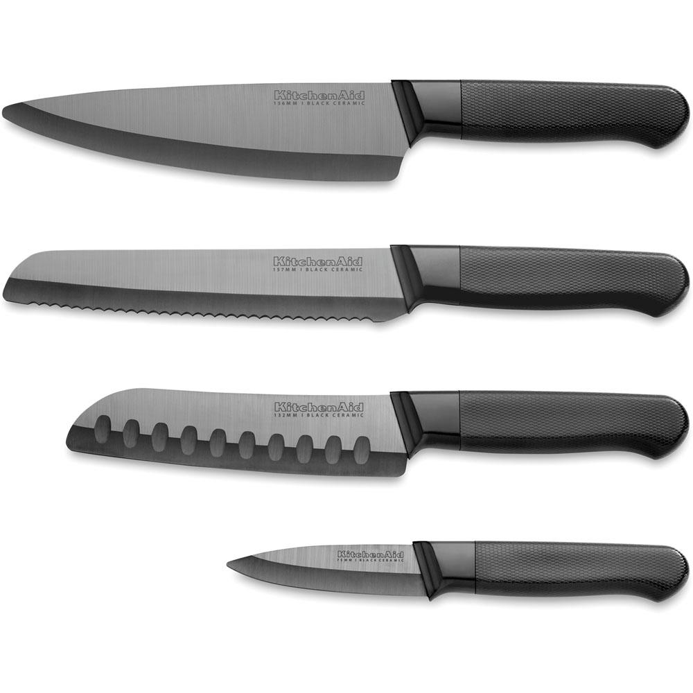 KitchenAid 4 Piece Ceramic Cutlery Set In Stone In Black