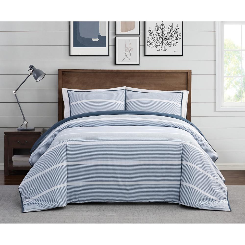 Brooklyn Loom Niari Yarn Dye 3-Piece Blue Stripe Cotton King Duvet ...