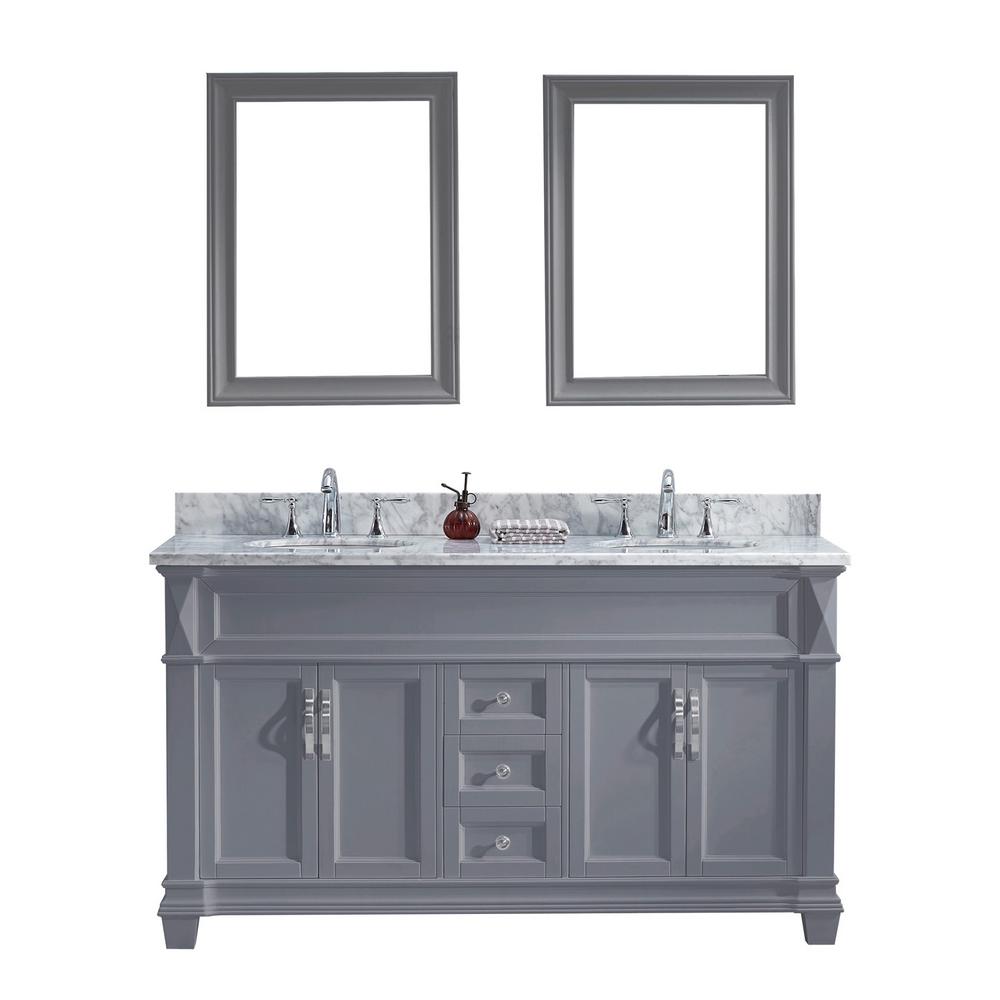Virtu USA Victoria 60 in. W x 22 in. D Vanity in Grey with Marble