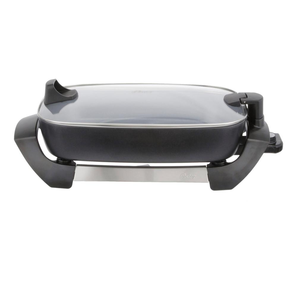 Oster DuraCeramic 12 in. x 16 in. Black Titanium NonStick Electric Skillet with Hinged Lid