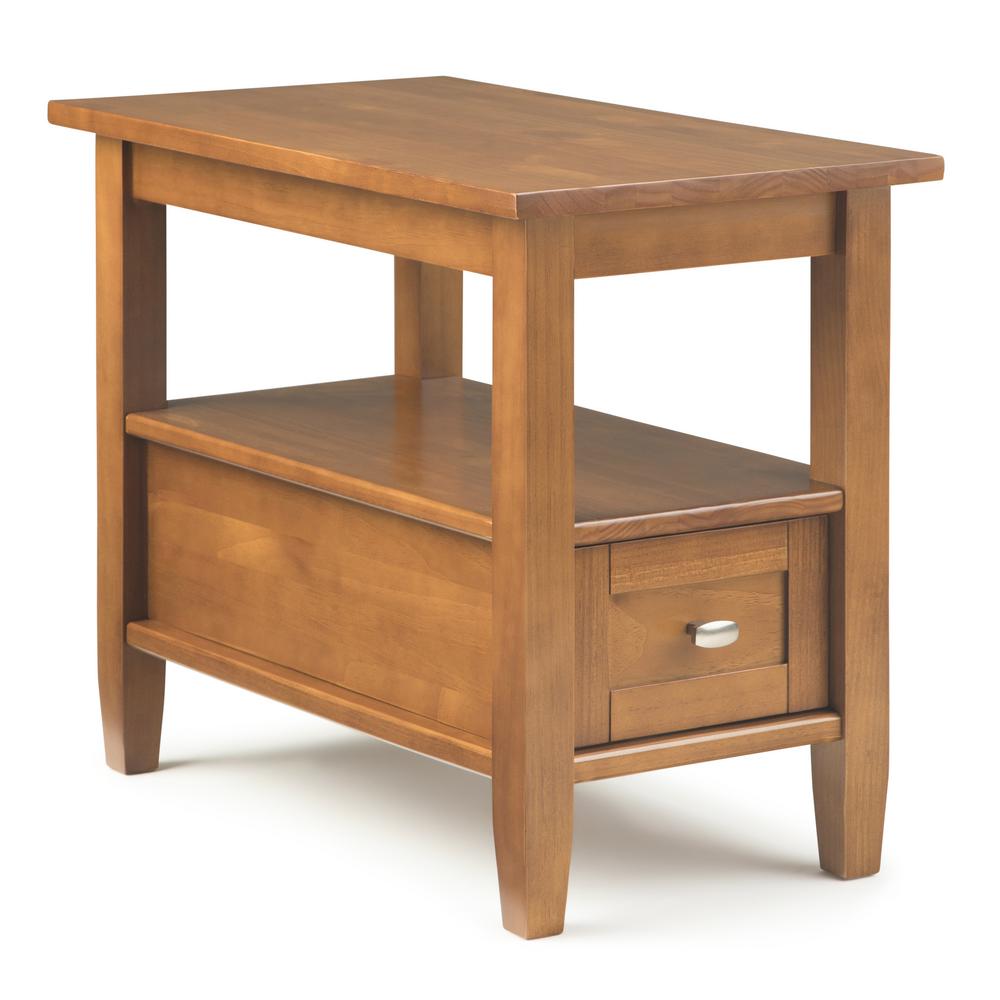 Simpli Home Warm Shaker Solid Wood 14 In Light Golden Brown Wide Rustic Narrow Side Table Axcrwsh05 Lgb The Home Depot