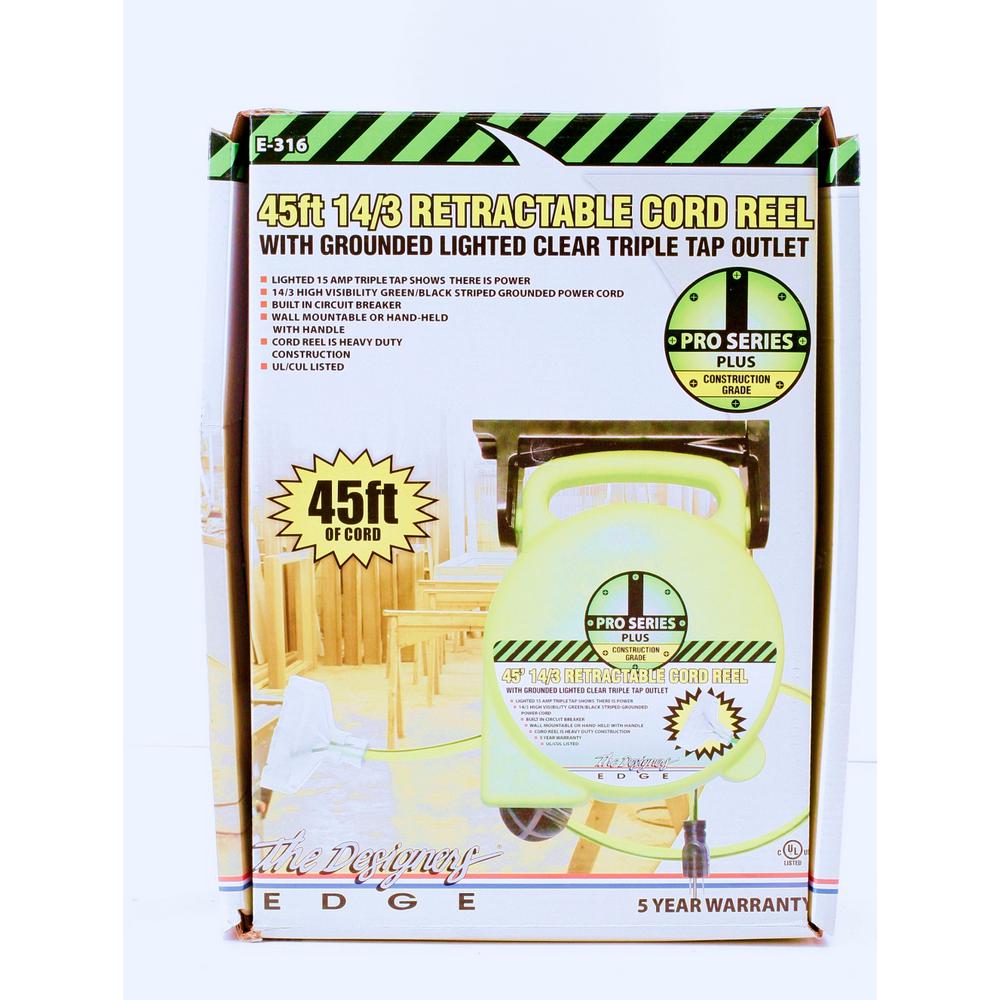 Designers Edge 45 ft. 14/3 HeavyDuty Retractable Extension Cord ReelE316 The Home Depot