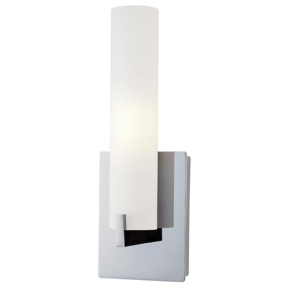 George Kovacs 1 Light Chrome Wall Sconce With Etched Opal Glass George Kovacs 1 Light Chrome Wall Sconce With Etched Opal Glass
