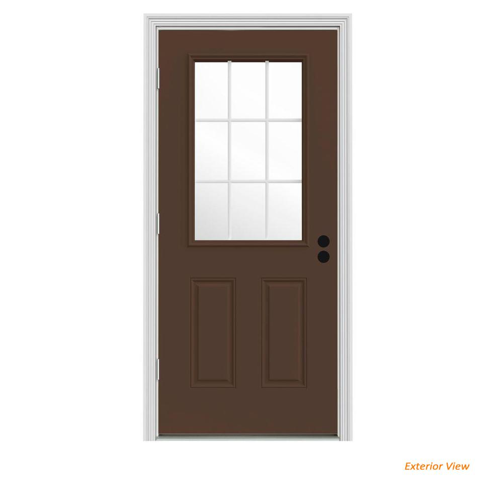 34 X 80 Front Doors Exterior The Home Depot 34 In X 80 9 Lite Dark Chocolate Painted Steel Prehung Right