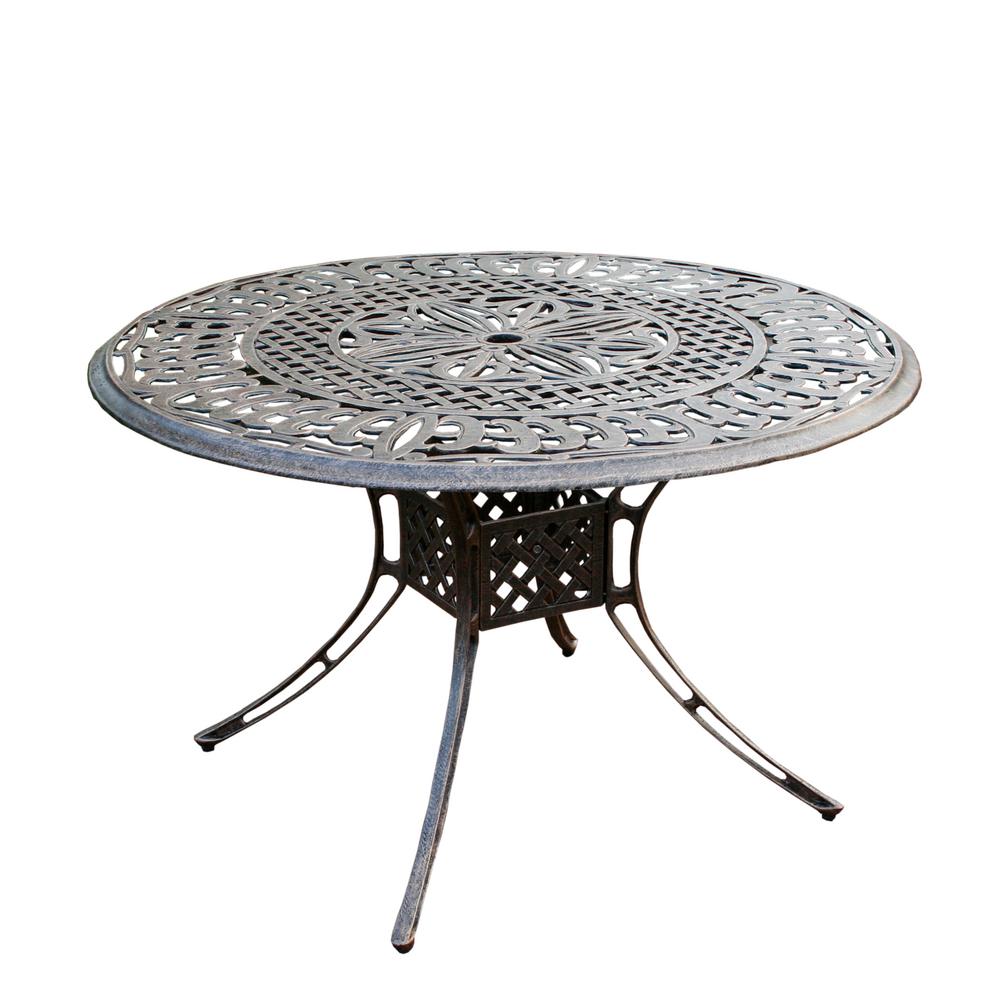 Antique Bronze 48 In Round Aluminum Outdoor Dining Table Hdpart Antique Bronze 48 In Round Aluminum Outdoor Dining Table