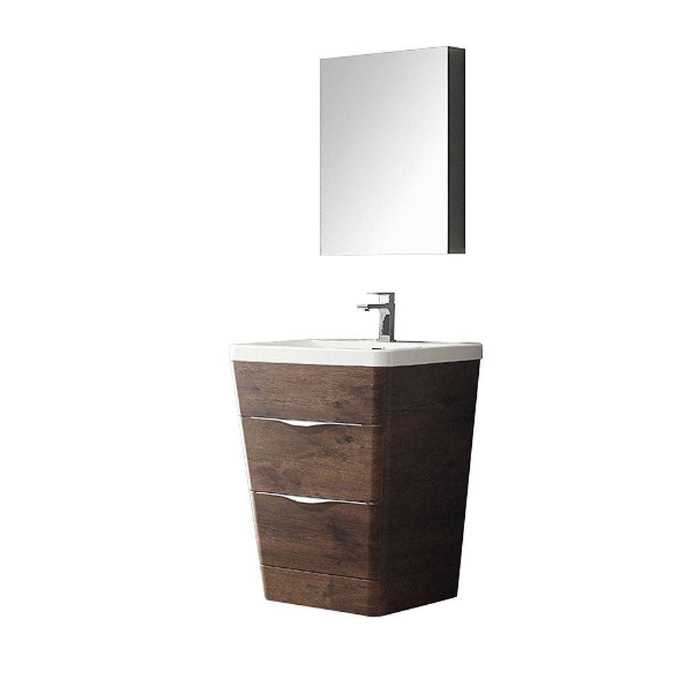 Fresca Milano 26 In Vanity In Rosewood With Acrylic Vanity Top In