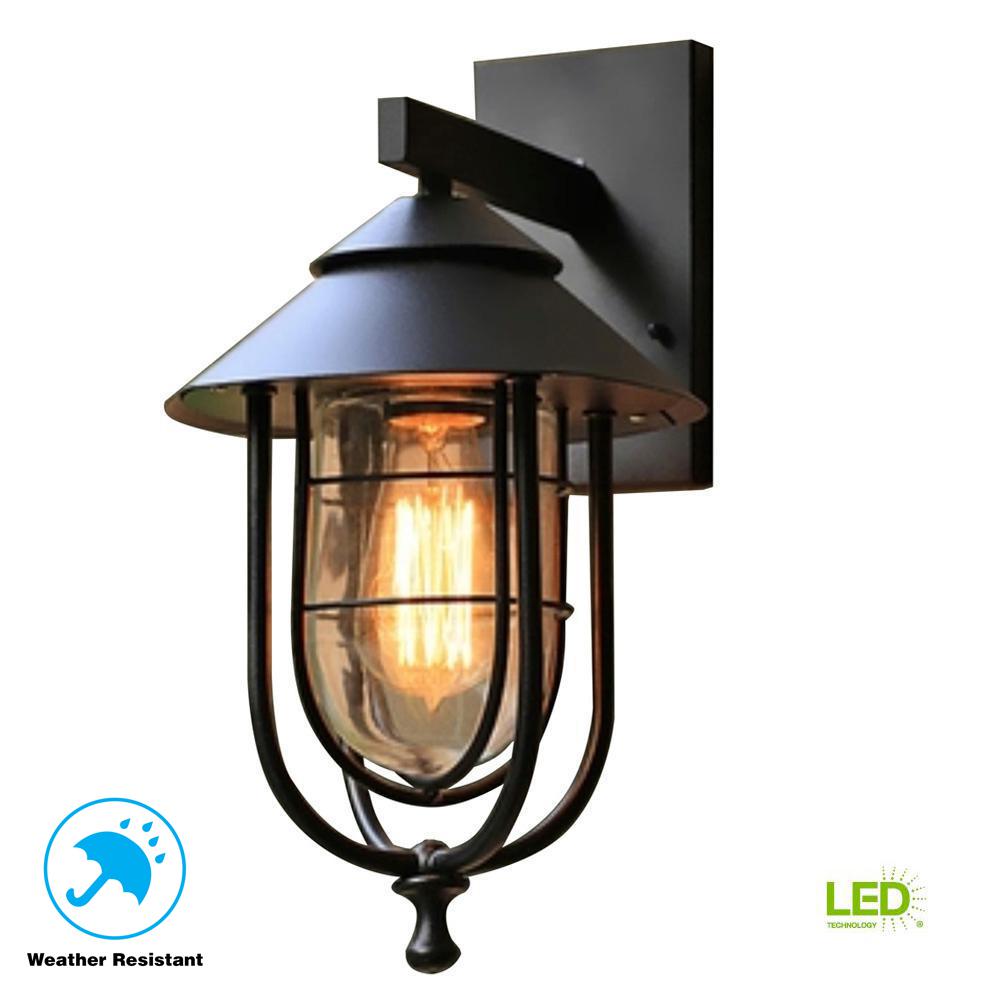 1-Light Sand Black Small Outdoor Wall Mount Sconce with Clear Glass Shade