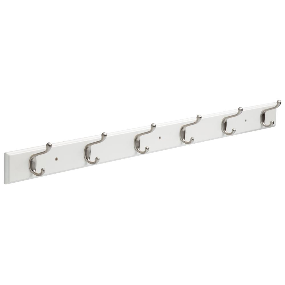Liberty 45 in. White and Satin Nickel Heavy Duty Coat and Hat Hook Rack