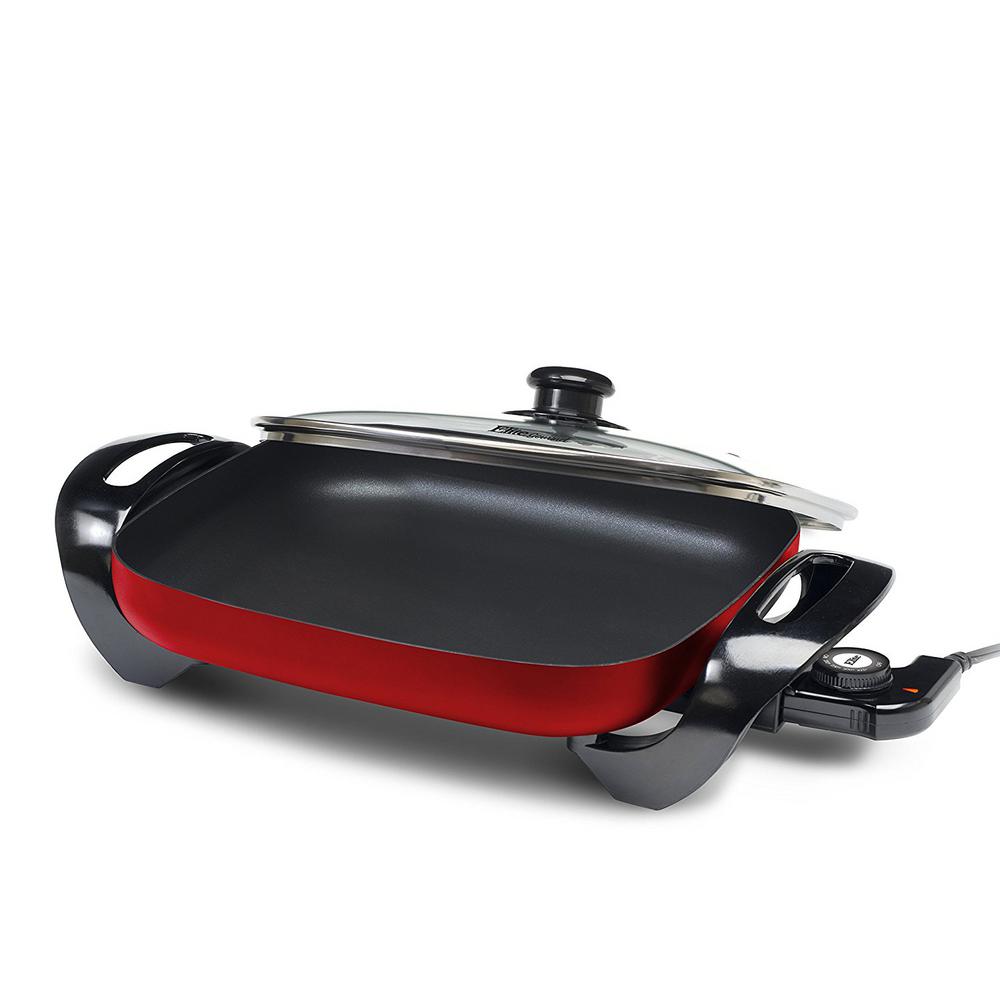 Elite 15 in. Electric Skillet with Glass Lid in RedEG1500R The Home