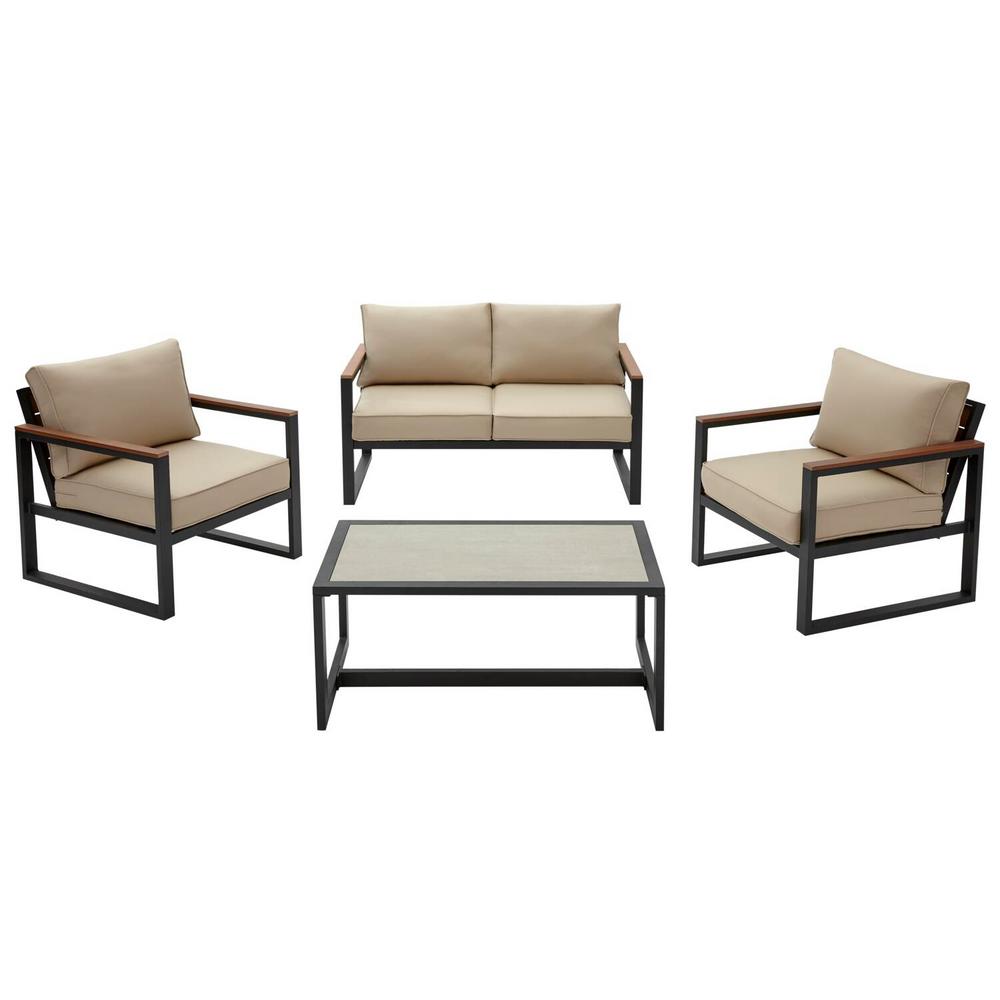 Patio Time Logan 4piece Aluminum Outdoor Conversation Set with Beige Cushions SAS00101 The