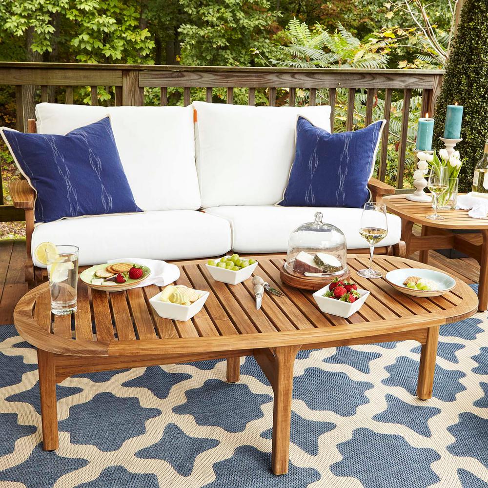 MODWAY Saratoga Teak Outdoor Oval Coffee Table in Natural ...